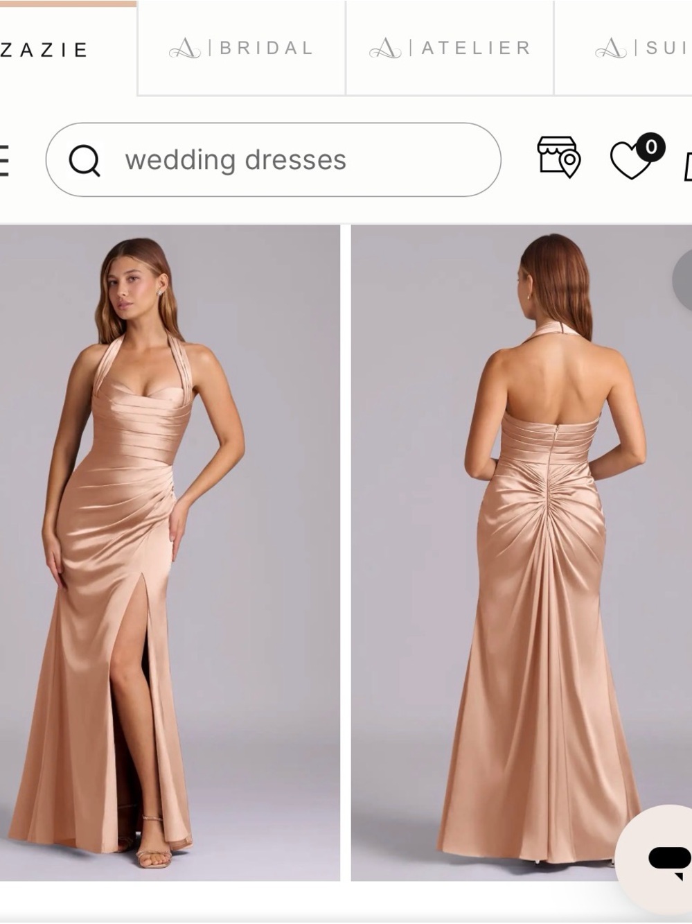 Satin Halter Evening Gown in Blush